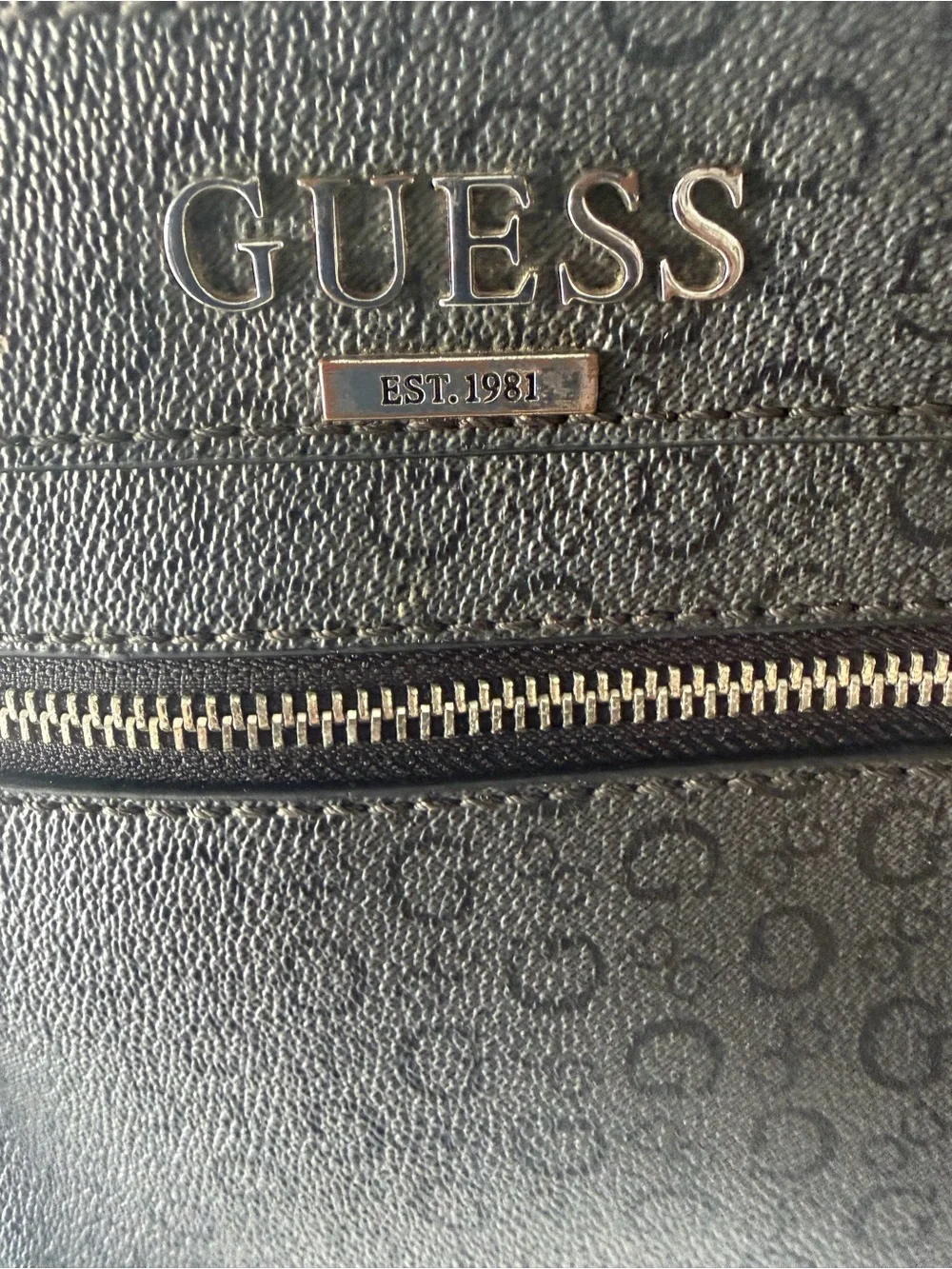 Guess Black Logo-Print Shoulder Bag with Front Zip